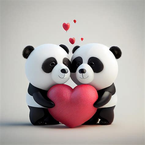 Linda Pareja De Osos Panda Enamorada De Corazones D Render Ilustraci N