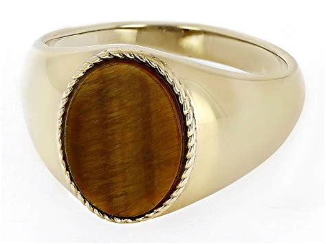 Brown Tigers Eye 18k Yellow Gold Over Sterling Silver Men S Ring