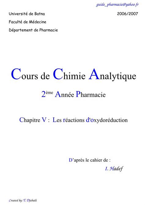 PDF 7 Chimie Analytique 05 Les Reactions D Oxydoreduction DOKUMEN TIPS