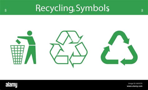 Three Recycling Symbol Icons Set Recycle Bin And Arrows Stock Vector