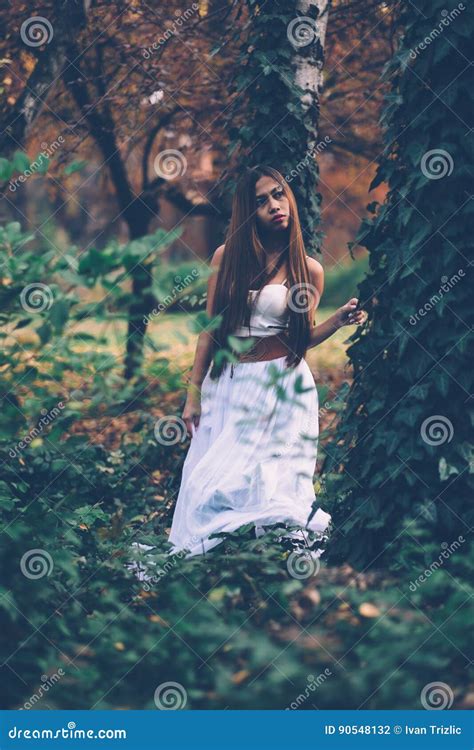 Beautiful Wiccan Girl Guardian Of The Mystical Forest Stock Photo