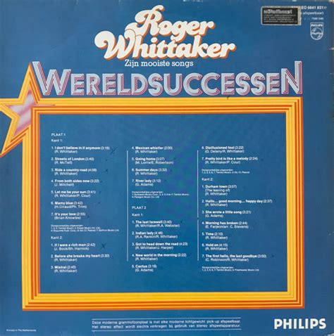 Roger Whittaker Zijn Mooiste Songs Wereldsuccessen Xlp Comp Gat