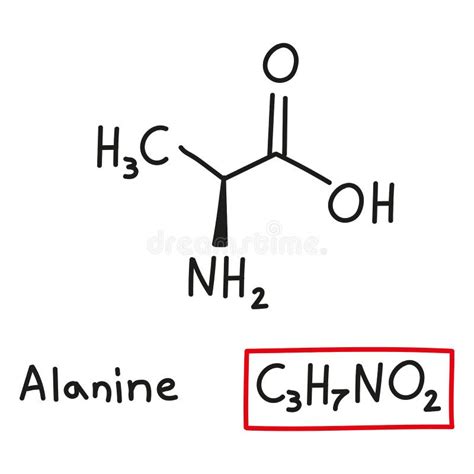 Hand Drawn Chemical Molecular Formula Of Amino Acid Alanine In Doodle