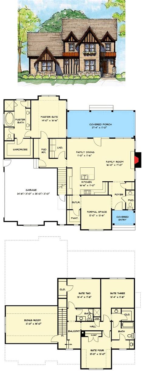 Plan 93053el Four Gabled Tudor House Plan Tudor House Tudor House