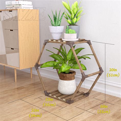 Tikea Plant Stand Indoor Hexagonal Plant Stand For Plants Indoor Outdoor Large Wooden Plant