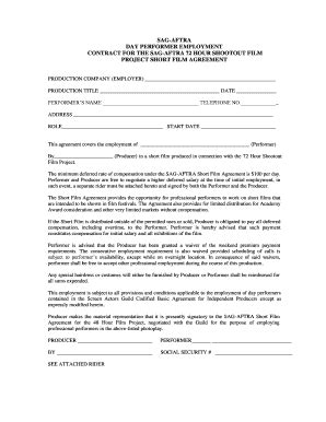 Fillable Online CONTRACT FOR THE SAG AFTRA 72 HOUR SHOOTOUT FILM Fax