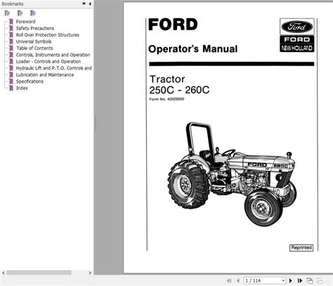 New Holland Ford 250C 260C Tractor Operator S Manual 42025020