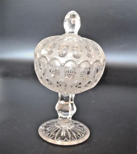 Antique Glass Covered Pedestal Compote Stunning Thumb Print Glass 22cm