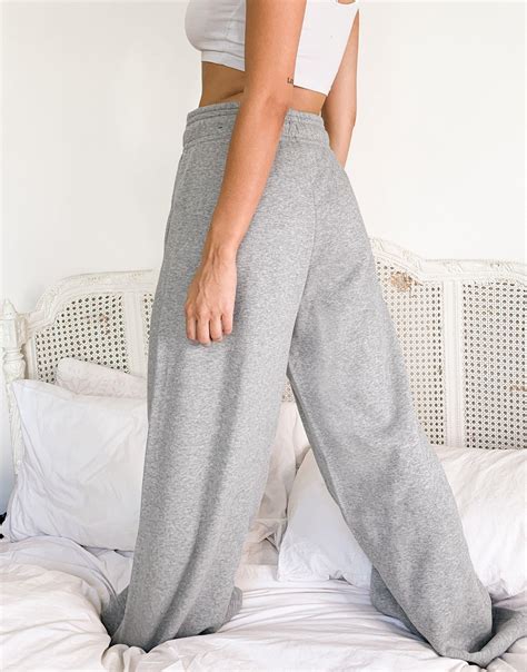 Nike Mini Swoosh High Waisted Wide Leg Sweatpants In Gray Lyst