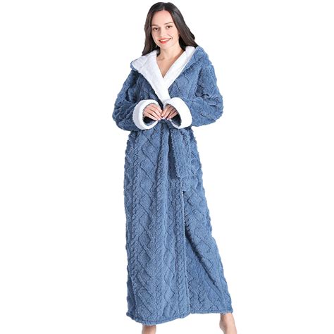 Ladies Dressing Gowns Fluffy Hooded Long Nightgowns For Women Uk Fleece Robes Belted Full Length