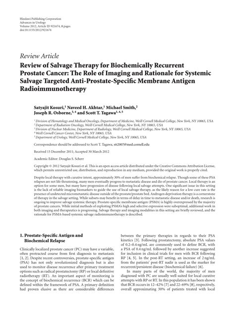 Pdf Review Of Salvage Therapy For Biochemically Recurrent Prostate