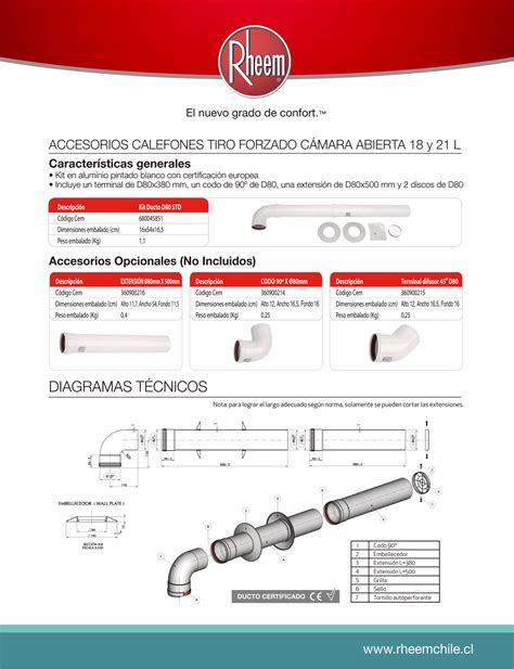 KIT DUCTO TIRO FORZADO RHEEM 80MM Ct MORETOCLIMA Profesionales De