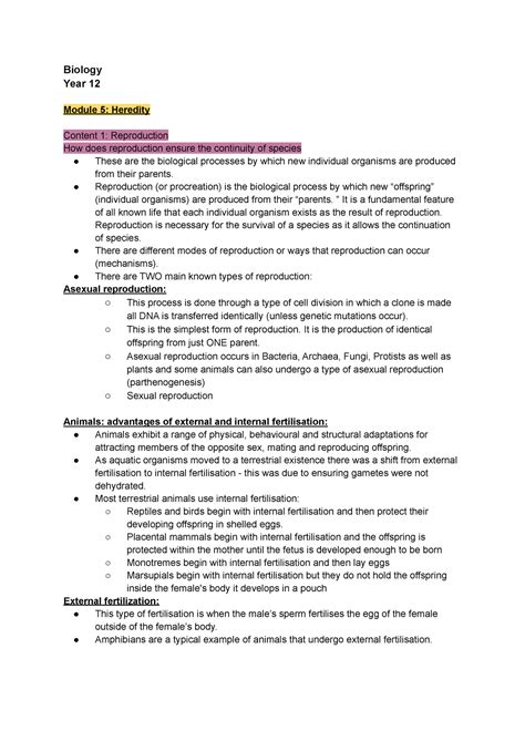 Biology Year 12 Pt1 Bio Notes Biology Year 12 Module 5 Heredity