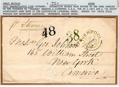 Cunard Line Stampless Letter Liverpool Green Cds Cents To