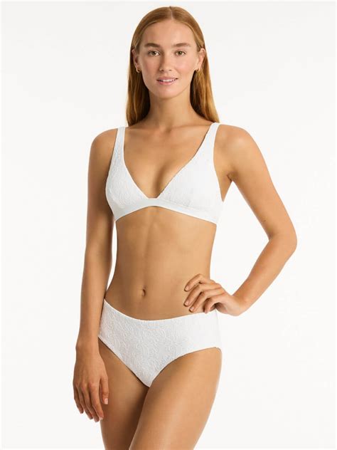 Sea Level Interlace Mid Bikini Bottom In White Sandpipers