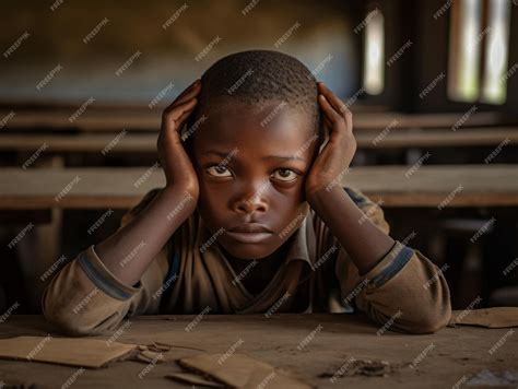 Enfant Africain Dans Une Pose Dynamique émotionnelle à Lécole Photo Premium