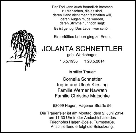 Traueranzeigen Von Jolanta Schnettler Trauer In Nrw De