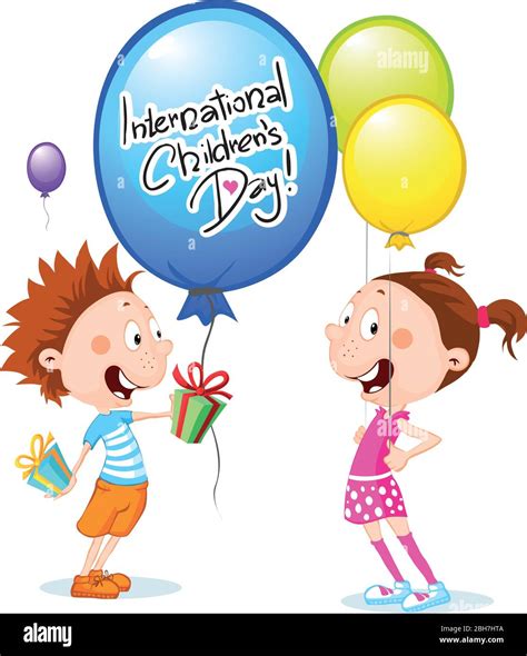 International Childrens Day Illustration Vector Cartoons With Balloon