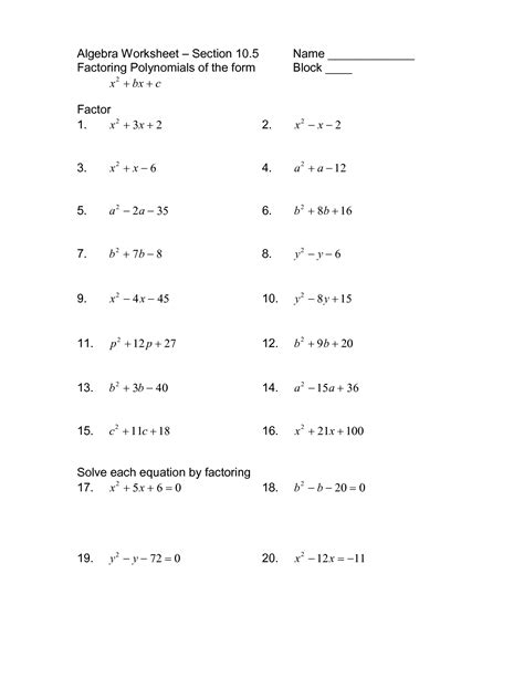 Factoring Cubic Polynomials Worksheet