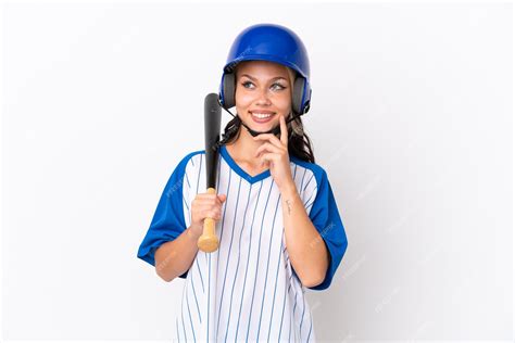 Premium Photo Baseball Russian Girl Player With Helmet And Bat