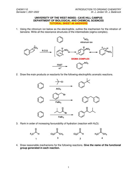 CHEM1110 Tutorial 8 2021 2022 Answers Semester I 2021 2022 Dr J