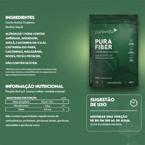 Suplemento Em Pó Puravida Pura Fiber Fibra Alimentar Sabor Neutro Em