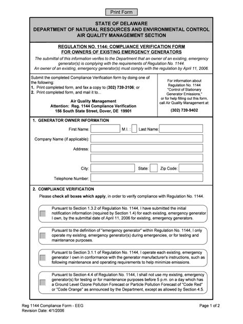 Fillable Online Dnrec Delaware Compliance Verification Form Fax