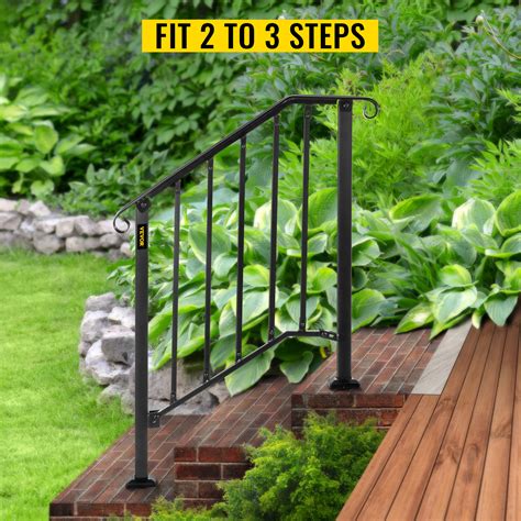 Vevor Iron Handrail Picket Fits 2 Or 3 Steps Stair Railing For Outdoor Garden Distintec