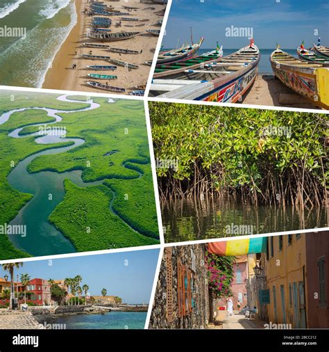 Collage Of Popular Tourist Destinations In Senegal Travel Background