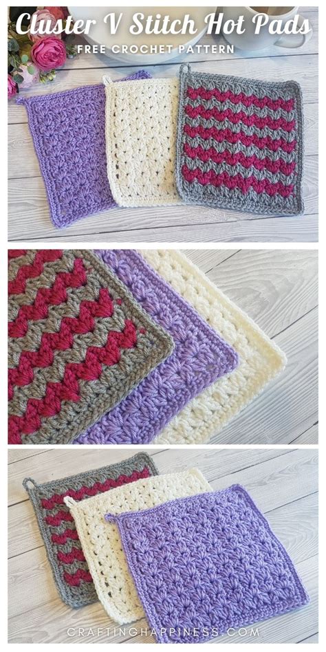 Cluster V Stitch Hot Pad Free Crochet Pattern Crafting Happiness