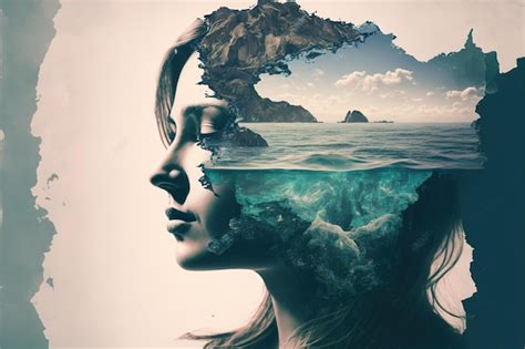 Premium Photo Double Exposure Woman Ocean Sea In Peaceful Mind