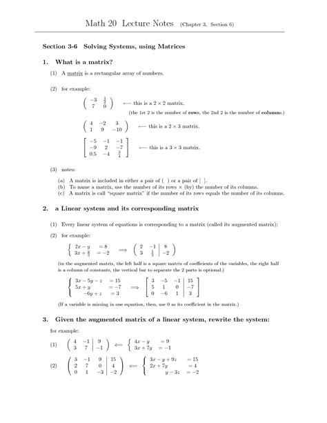 SOLUTION Chapter 3 Section 6 Solving Systems Using Matrices Study