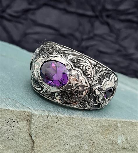 Signet Men S Ring Sterling Silver Amethyst Men Ring Handmade