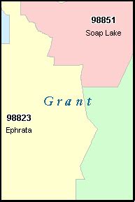 GRANT County, Washington Digital ZIP Code Map