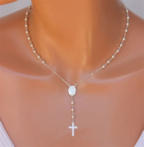 Best Seller Sterling Silver Rosary Choker Necklace 14k Gold Etsy