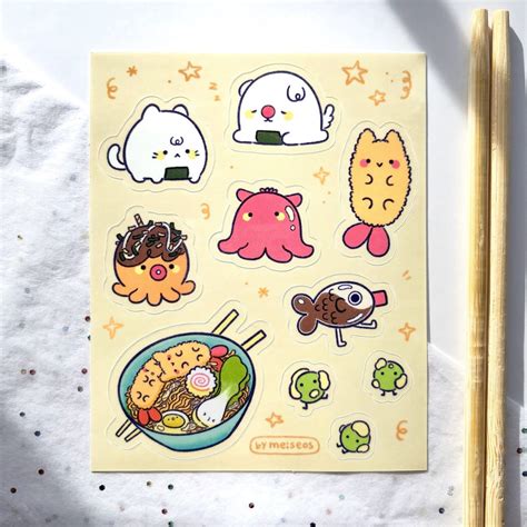 Cute Japanese Food Sticker Sheet Ramen Onigiri Takoyaki Etsy