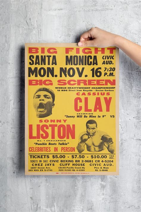 1964 Cassius Clay Muhammad Ali Vs Sonny Liston Fight Poster Etsy