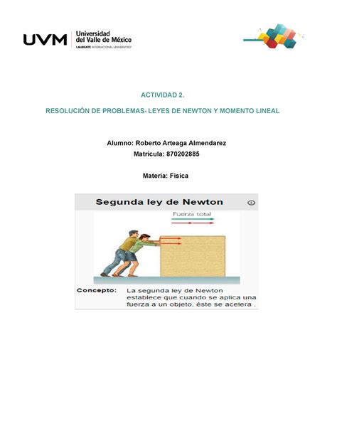 U Ejercicios Leyes Newton Fisica Uvm Actividad Resoluci N De