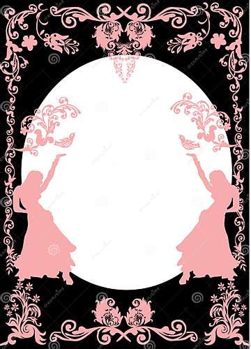 Pink Girl Silhouettes And Floral Frame Stock Illustration Illustration Of Element Glamour