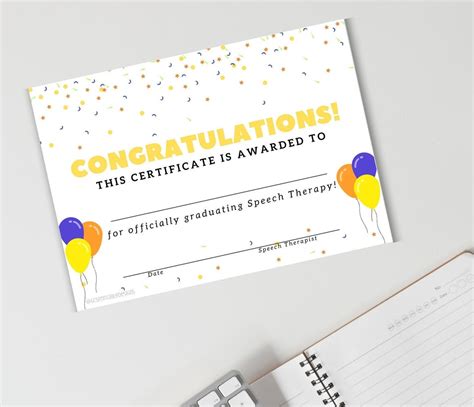 Speech Therapy Graduation Certificate Etsy