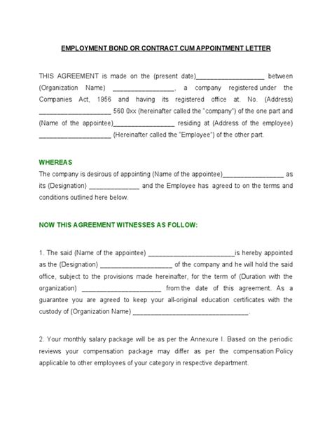 contract  bond template  employment board  directors