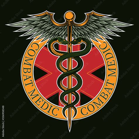 Combat medic emblem. Vector illustration of star of life with Caduceus ...