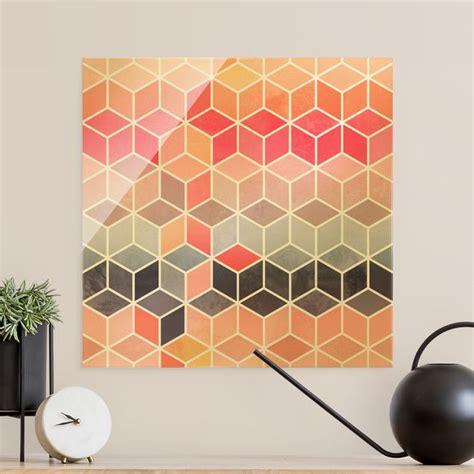 Goldene Geometrie Buntes Pastell Glasbild Als Quadrat Bilderwelten