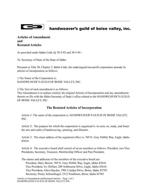 Fillable Online Restated Articles Of Amendment 5 Fax Email Print