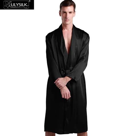 Lilysilk Robe Kimono Sleepwear Bathlongrobes Dressing Gown Men Pure