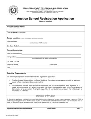 Fillable Online Tdlr State Tx Auction School Registration Application