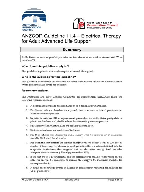 Anzcor Guideline 11 4 Elect Jan16 Pdf Pdf Cardiopulmonary