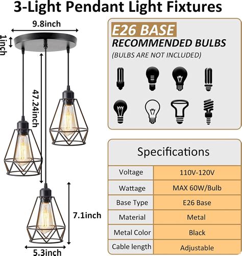 YXTH Lámpara colgante de 3 luces iluminación colgante colgante de