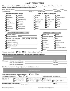 Fillable Online Injury Report Form 073109 SharpSchool Fax Email Print