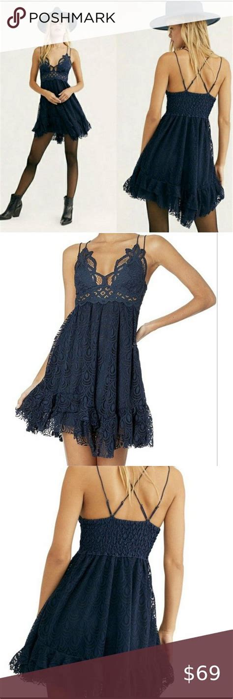 Intimately Free People Adella Size Large Navy Lace Slip Dress Navy Lace